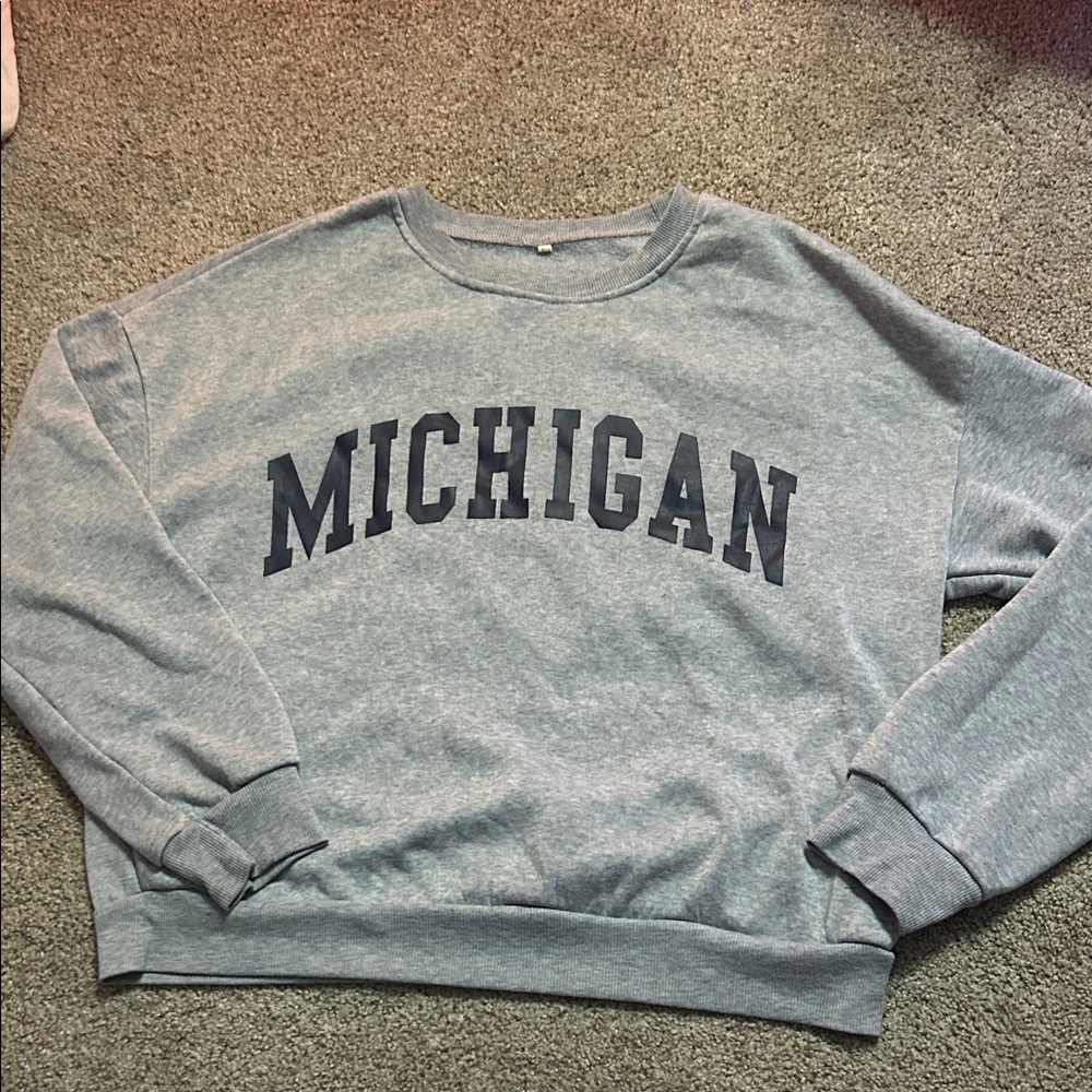 SHEIN Heather Gray Michigan Crewneck Sweater